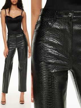 Aritzia Wilfred THE MELINA PANTS Python-embossed Vegan Leather Straight Black